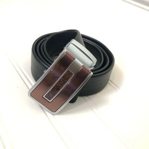 Mens Black 100% Leather Ratchet Dress Belt size 46 Minimalist
